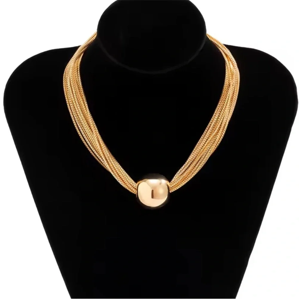 Bbl Gold Sphere Multi-Strand Choker Necklace - Picture 2 of 4